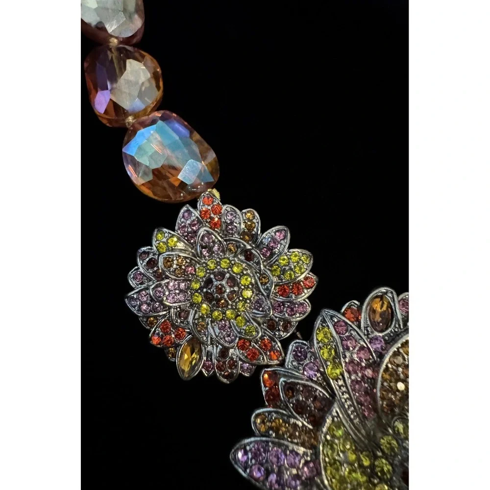 Heidi Daus Statement Necklace Fabulous Fall Amber Pink Yellow Bronzetone 16-19